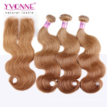 Couleur # 8 Bundles de cheveux brésiliens avec fermeture en dentelle